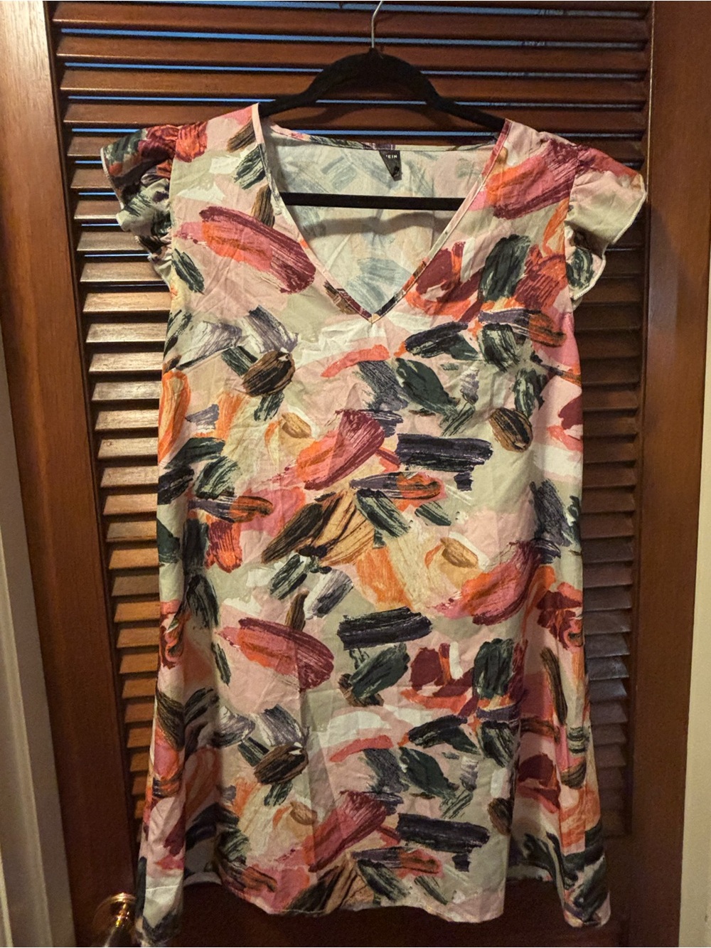 V-Neck Abstract Brushstroke Tunic Top - Multicolor